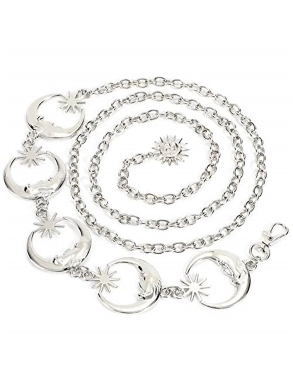 Women's Silver Metal Link Moon Star Body Chain Belt Ladies Waist Chain